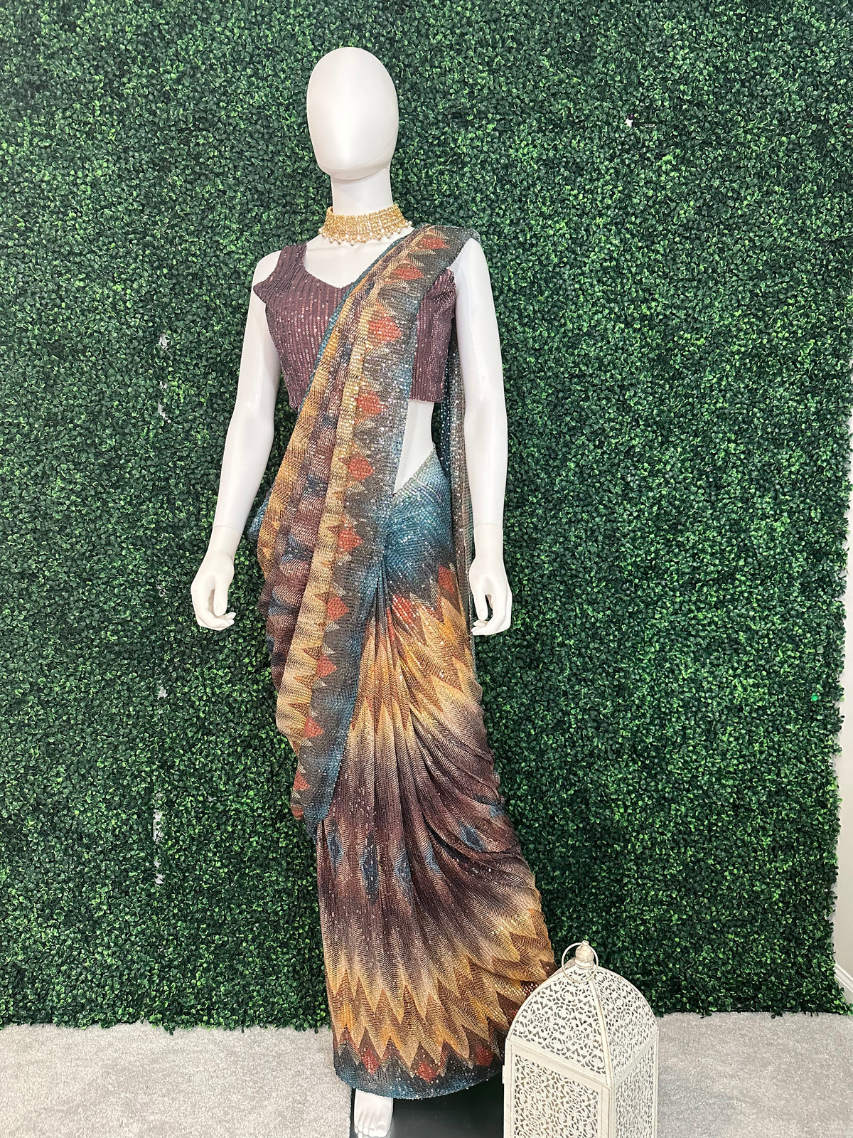 Multi-color Sequin Work Ready to Wear Saree