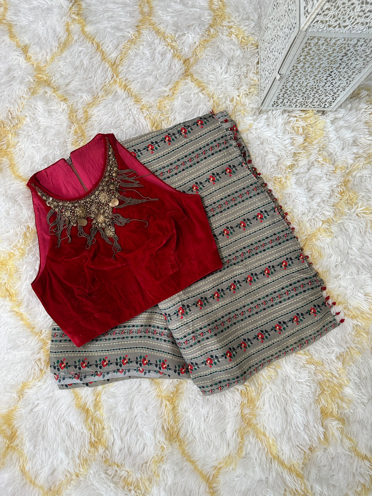 Red n Grey Bedded Saree