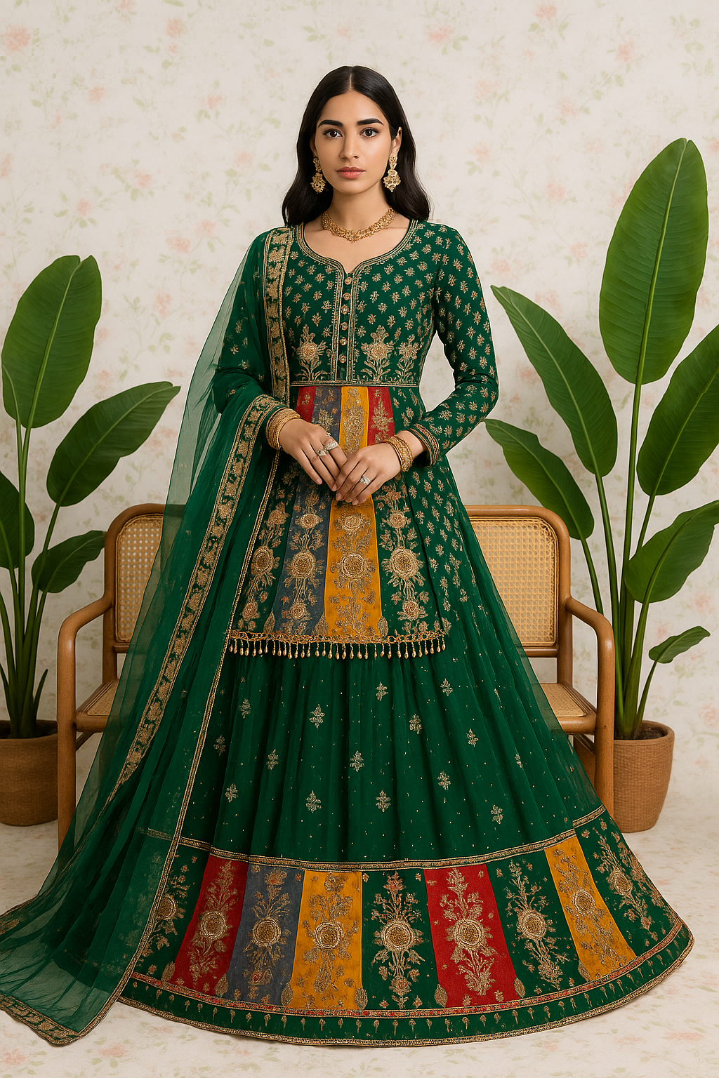 Emerald Green Lehenga With Short Kurti