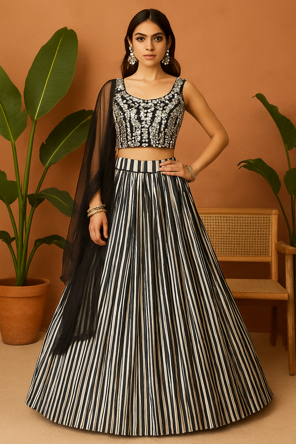 Black n White Mirror work Lehenga