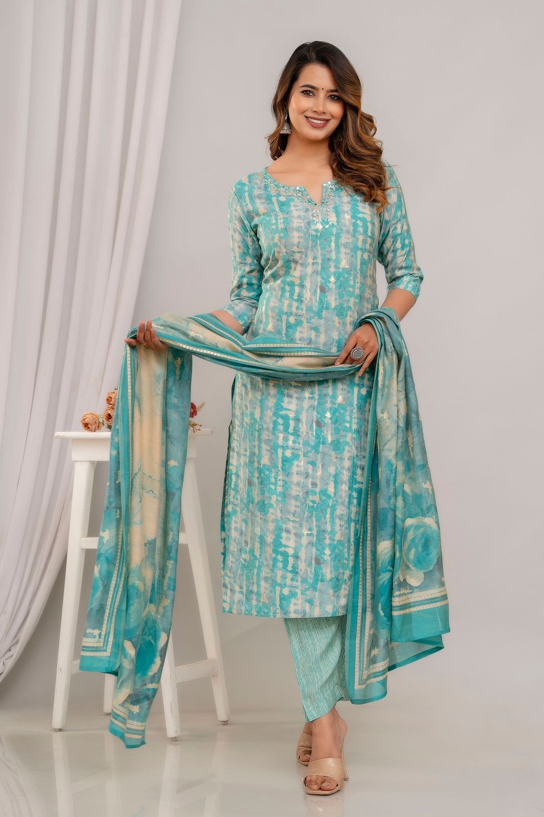 Muslin Hand Print Suit Set