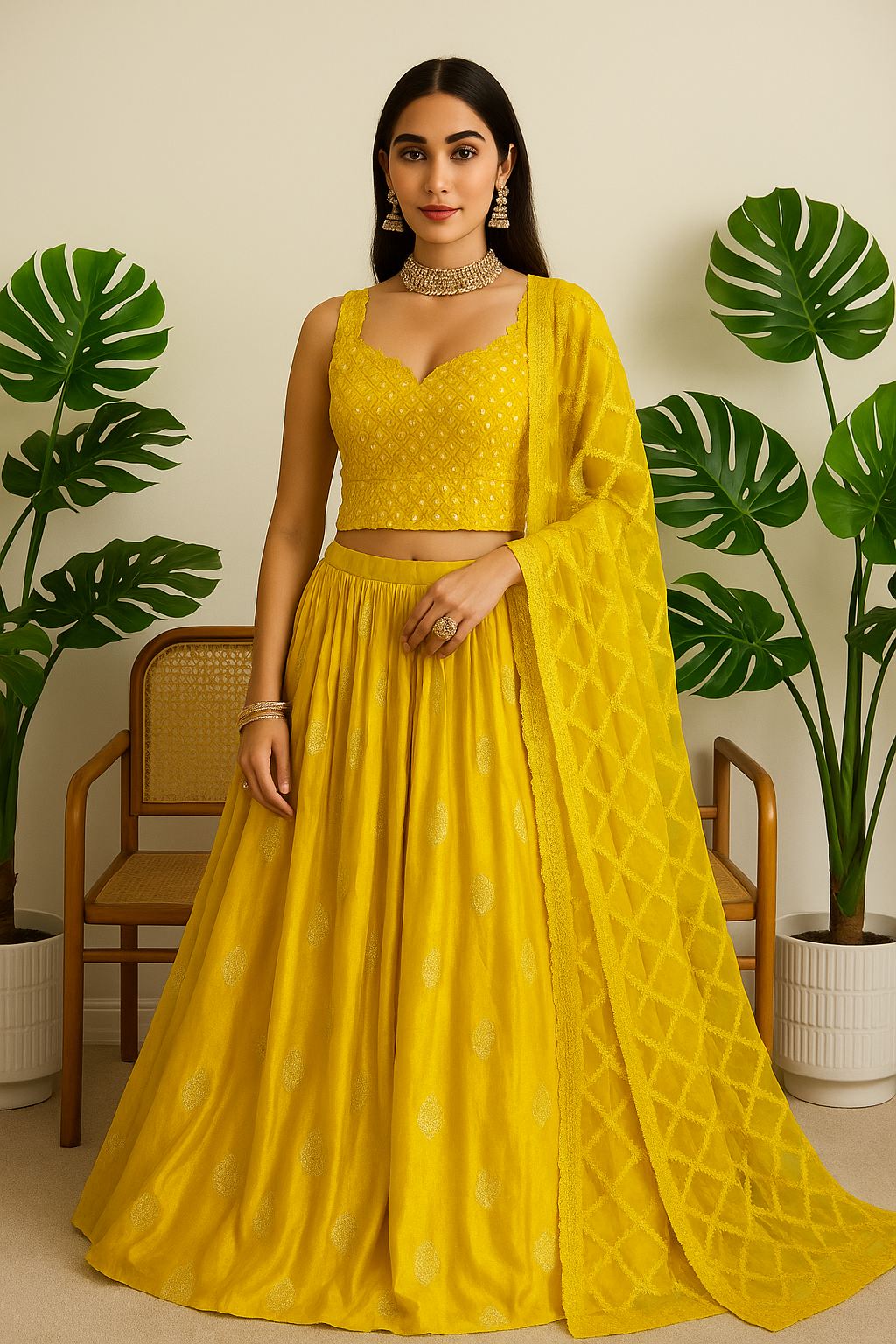 Mustard Mirror work Lehenga