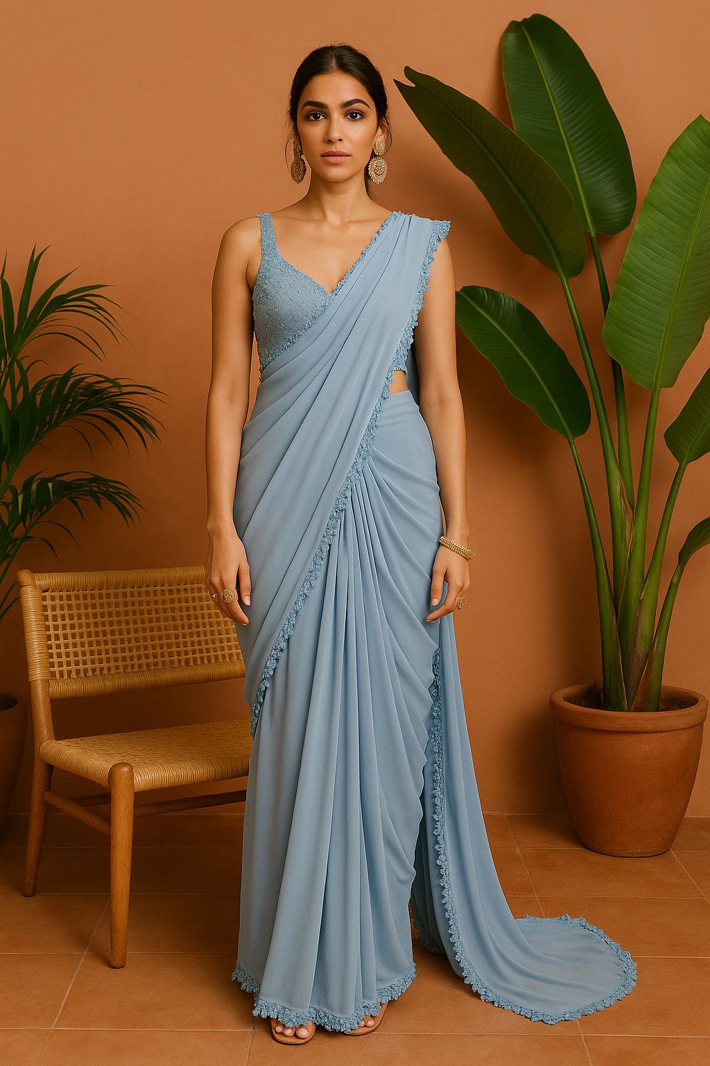 Sky Blue Ready to Wear Saree